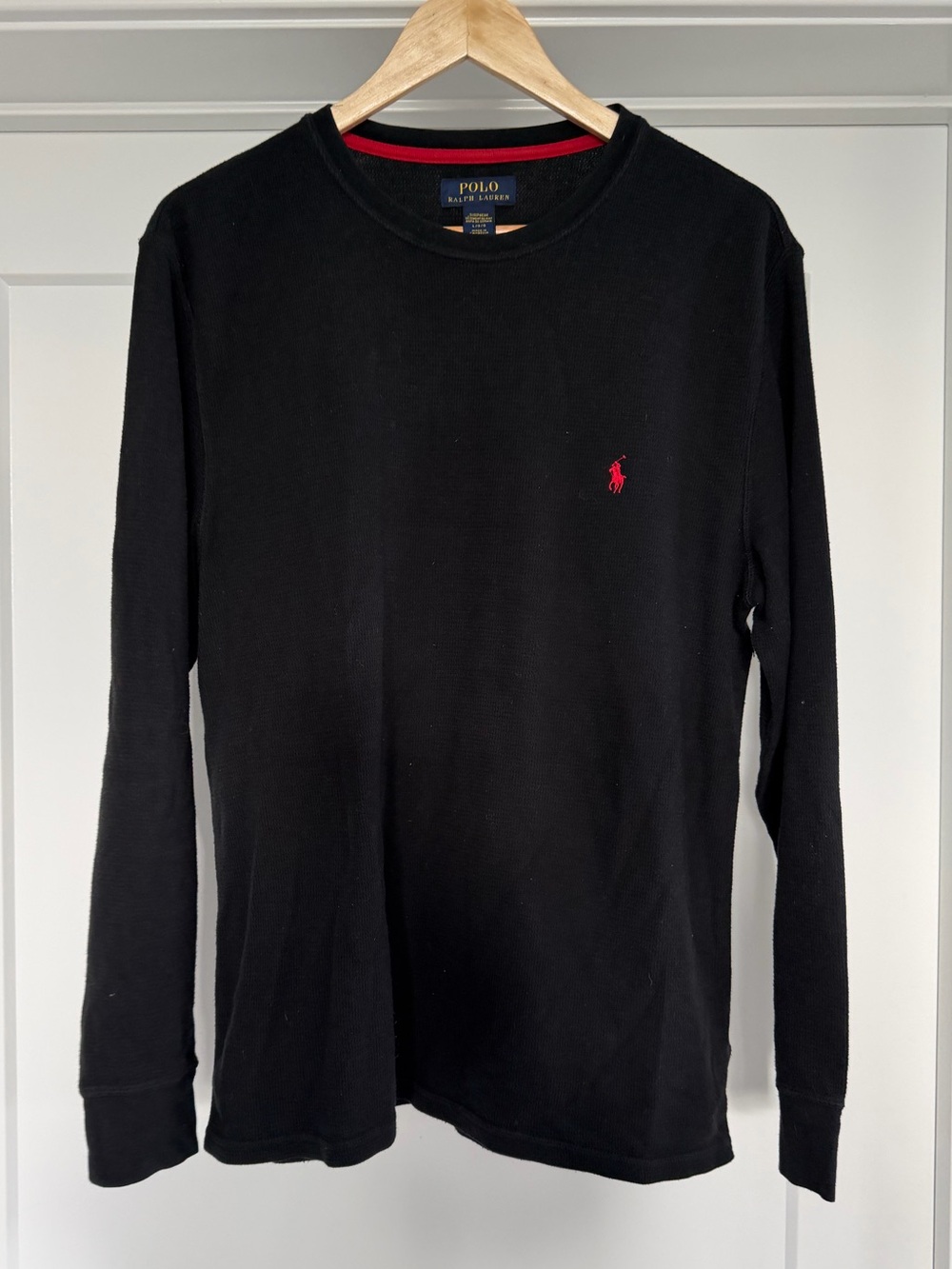 Polo by Ralph Lauren Men’s Black Long-Sleeve Crewneck with Red Pony